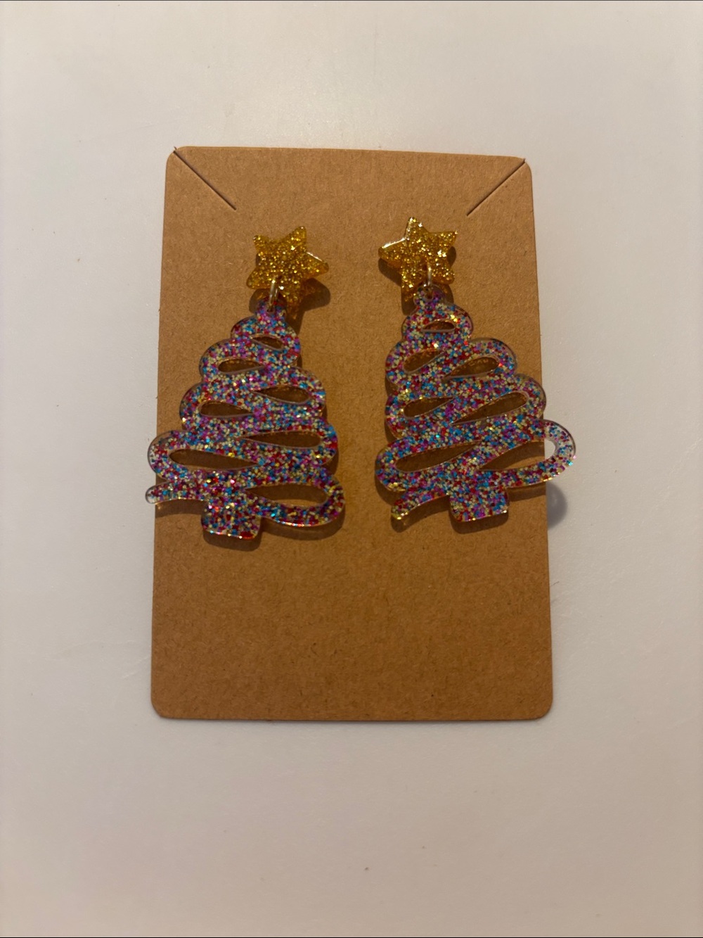 Fashion Jewelry Multicolor Glitter Christmas Tree Earrings with Gold Star